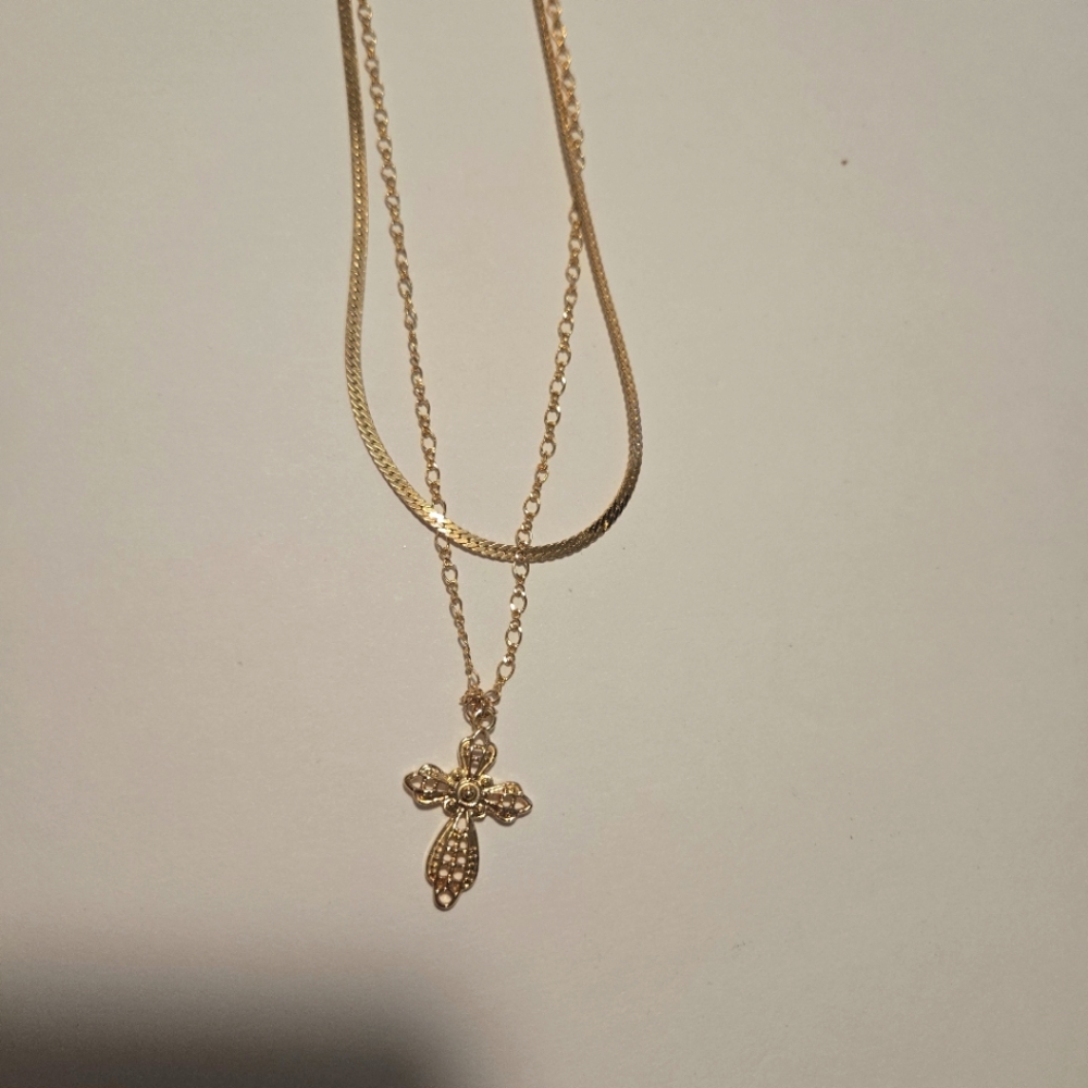 Maurices Gold tone cross layered necklace